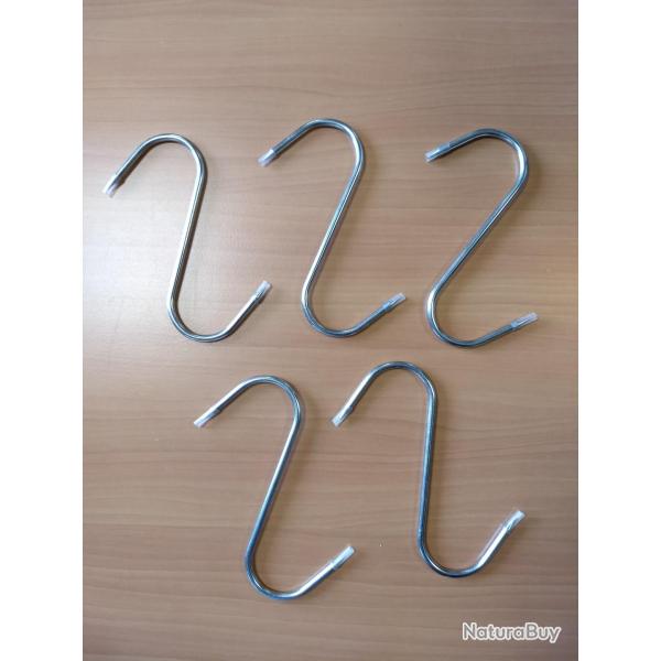 *** DÉSTOCKAGE - Lot de 5 crochets de boucher en inox 14,5 cm ***