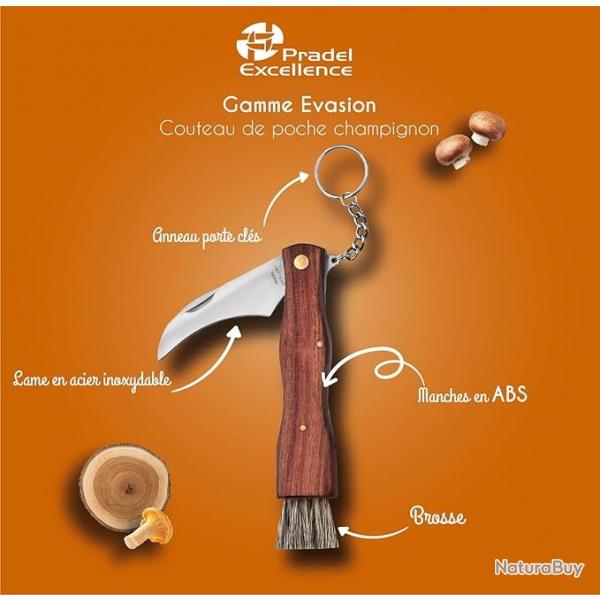 *** DSTOCKAGE - Couteau  champignons avec brosse + chane de transport PRADEL ***