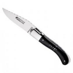 Couteau Laguiole GILLES® SPORT lame brillante à cran acier 14C28N manche pointe corne noir +étui