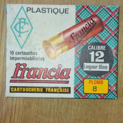 CARTOUCHERIE FRANCAISE boîte de 10 cartouches neuve cal12/65 pb8 vendu par poudrenoirepro