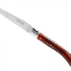 Couteau Laguiole GILLES® POCKET lame mate à cran acier 14C28N manche loupe peuplier +pochette
