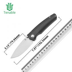 Couteau Tenable Raven Lame Drop Point Acier 14C28N Manche Fibre De Carbone Twill Cross-Bar T2109V1