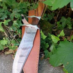 Poignard De Chasse Sub-Hilt Fighter Lame Acier Damas 256 Couches Manche Bois Etui Cuir F Artisan A2