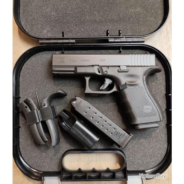 Pistolet semi-automatique GLOCK 19 Gen 4 - Calibre 9x19 - Mallette, 2 chargeurs (Occasion)