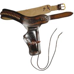 Ceinturon Western Denix Brun - Pour 1 ou 2 Revolvers - Cuir Synthétique Résistant - Style Authentiqu