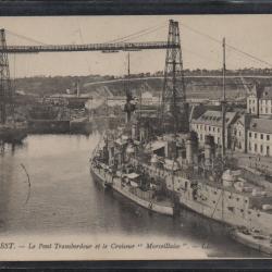 CPA - Marine Militaire - Le Pont Transbordeur et le Croiseur " Marseillaise "  N°3792