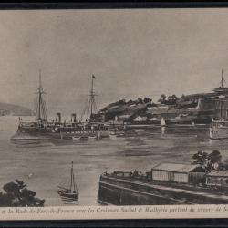 CPA - Marine Militaire - Le Fort la Rade de Fort - de - France avec Croiseur N°3793