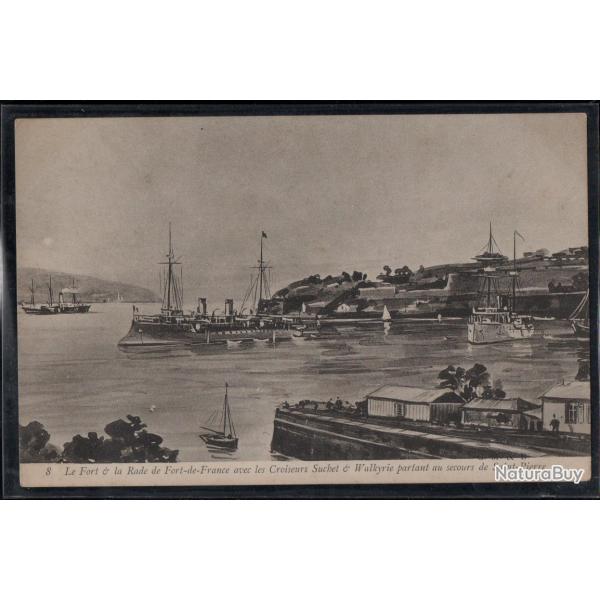 CPA - Marine Militaire - Le Fort la Rade de Fort - de - France avec Croiseur N3793