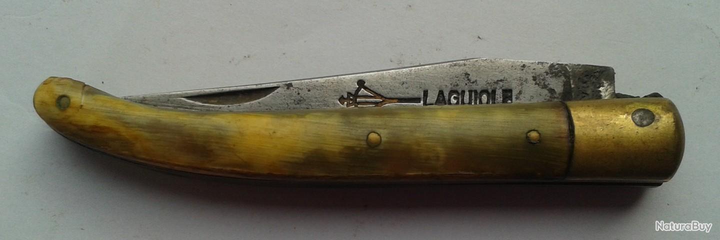 Couteau à Découper Laguiole – 30 Cm, Manche Corne Blonde, Acier Inoxydable, Ancien