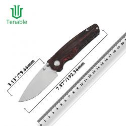 Couteau Tenable Raven Lame Drop Point Acier 14C28N Manche G-Mascus Rouge & Noir Cross-Bar T2109V3