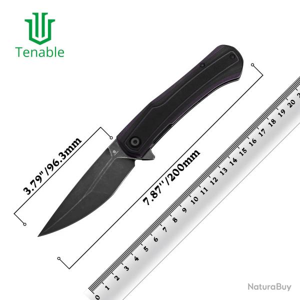 Couteau Tenable Kratos Lame Acier Nitro-V SW Manche G10 Black&Purple Liner Lock T1024A3