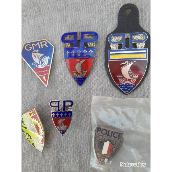 Lot de 6 insignes de la Police de Paris. Obsoltes.