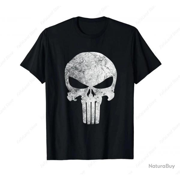 Comics Punisher Skull Symbol Distressed T-Shirt for Men Women Cotton Summer Top Tee - Black / XXL