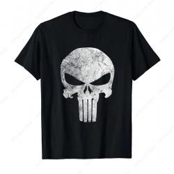 Comics Punisher Skull Symbol Distressed T-Shirt for Men Women Cotton Summer Top Tee - Black / M