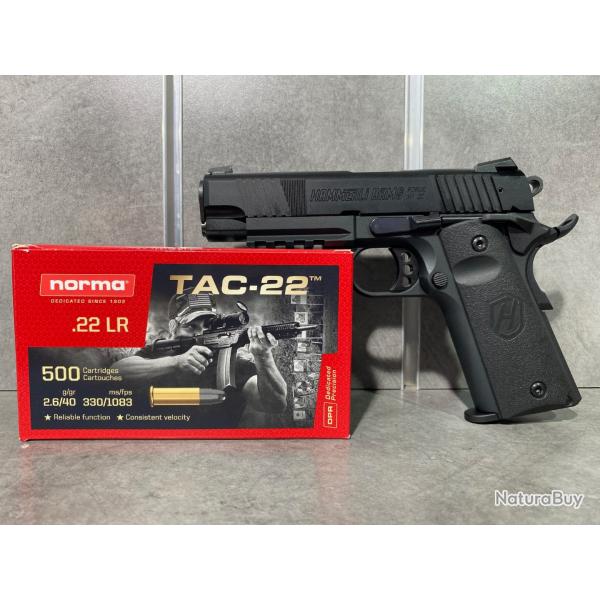 PACK Pistolet HAMMERLI Forge H1 4.25" Calibre 22 Lr + 500 cartouches NORMA Tac-22