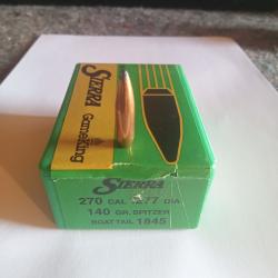 Boite de 100 ogives SIERRA Gameking cal 270 140grs spitzer BOAT TAIL ref 1845