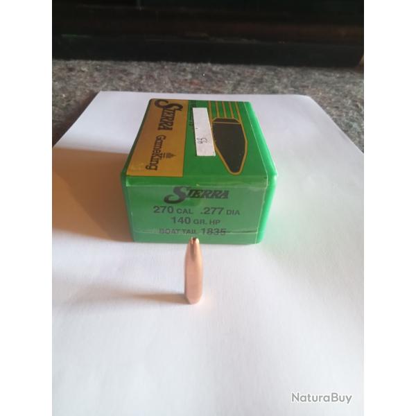 boite de 93 ogives SIERRA Gamking Cal 270 140grs HP (pointe creuse) BOAT TAIL ref sierra 1835