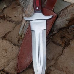 Couteau Glave Dague Manche Bois Lame Acier Carbone 1055 Etui Cuir Fabr Artisanale Couteau de Chasse