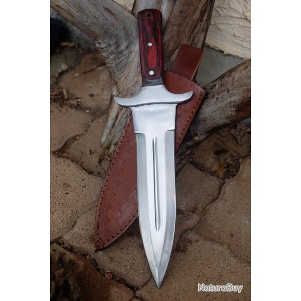 Couteau Glave Dague Manche Bois Lame Acier Carbone 1055 Etui Cuir Fabr Artisanale Couteau de Chasse