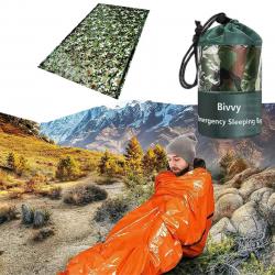 Sac de Couchage de Survie Mylar Imperméable, Couverture Thermique d'Urgence Camping Randonnée Camo