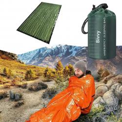 Sac de Couchage de Survie Mylar Imperméable, Couverture Thermique d'Urgence Camping Randonnée Vert P