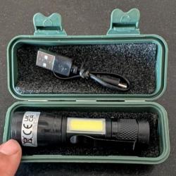 MINI LAMPE SUPER PUISSANTE 2000 LUMENS DOUBLE ECLAIRAGE + ZOOM LIVREE EN COFFRET AVEC SON CHARGEUR