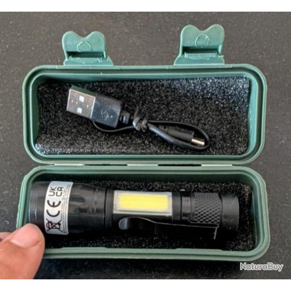 MINI LAMPE SUPER PUISSANTE 2000 LUMENS DOUBLE ECLAIRAGE + ZOOM LIVREE EN COFFRET AVEC SON CHARGEUR