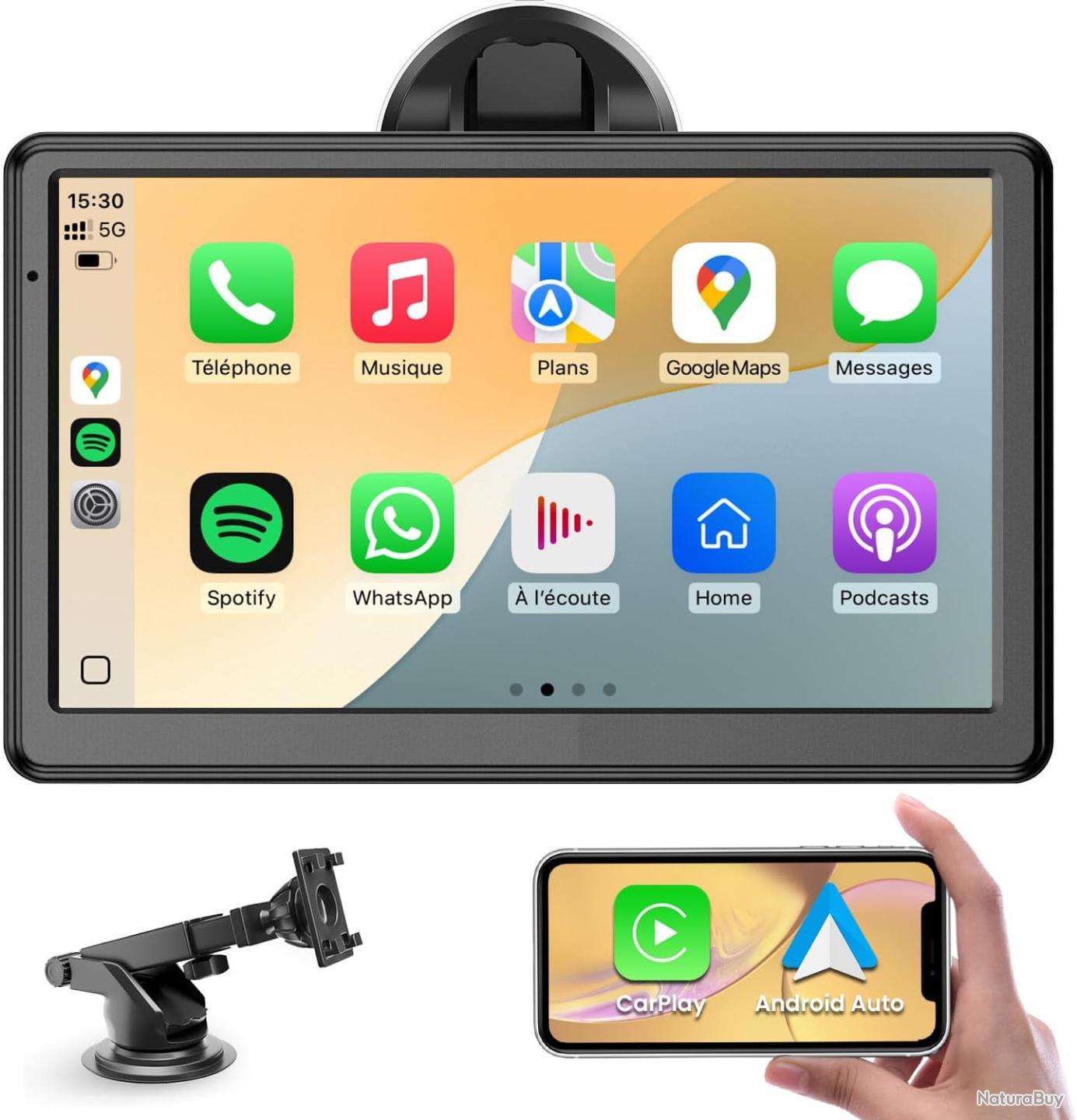 Auto-radio Portable 7 Pouces CarPlay & Android Auto Sans Fil - Écran Tactile, GPS, Bluetooth, FM