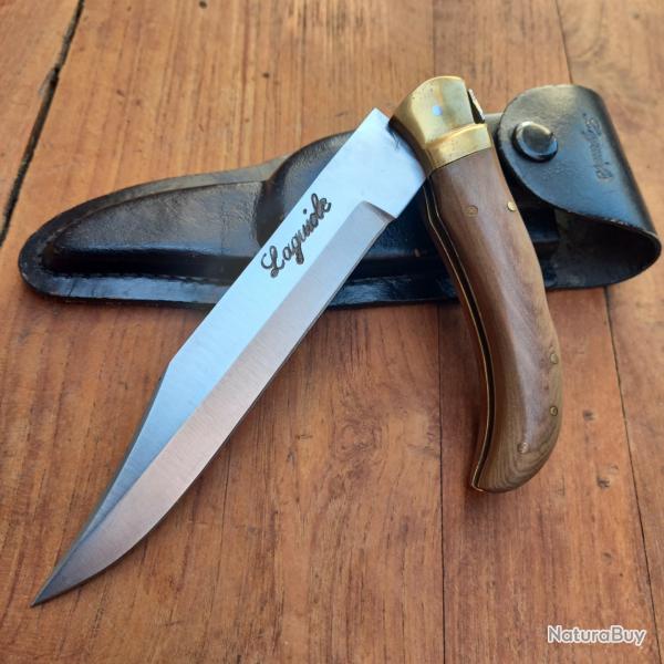 Magnifique Couteau de Chasse  la d estaing LAGUIOLE avec tui en cuir Manche en Bois