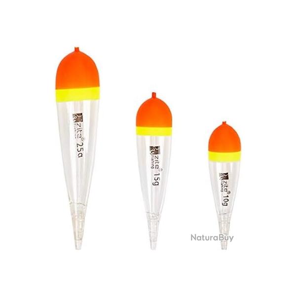 Lot de 3 Flotteurs pour Carnassier Transparent 10-25 g Pche Aux Vifs Brochet Sandre