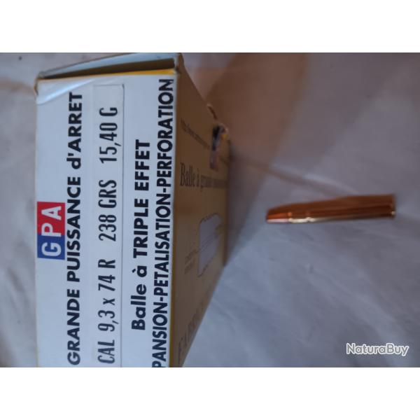 Vends 11 balles gpa 9.3 x 74 r 238 gr neuf chargement d origine