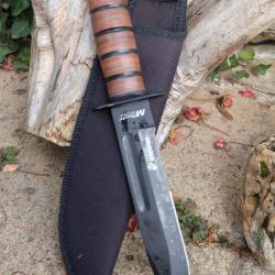 Couteau Tactical Marines Combat Mtech Lame Acier 3Cr13 Serr Black Manche Cuir Etui Style Ka-bar