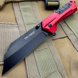 Couteau Tactical Urbain Tac Force A/O Red/Black Manche Alu Lame Cleaver Acier 3Cr13 Linerlock Clip