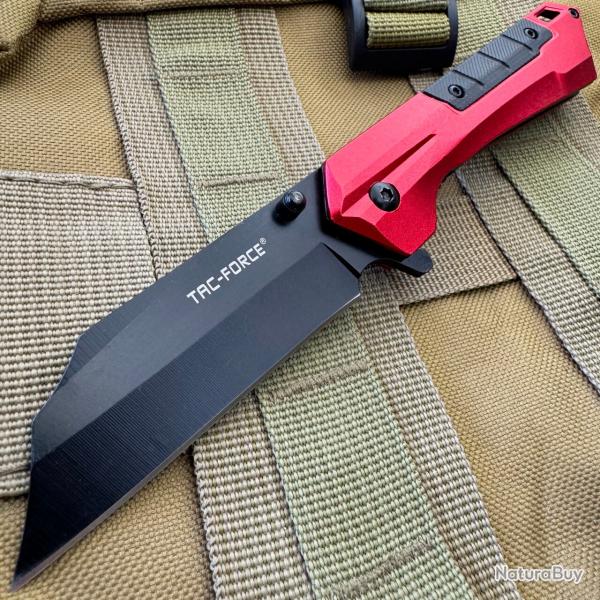 Couteau Tactical Urbain Tac Force A/O Red/Black Manche Alu Lame Cleaver Acier 3Cr13 Linerlock Clip