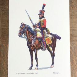 PLANCHE EMPIRE BENIGNI - CAVALERIE 4° RÉGIMENT DE HUSSARDS 1804 (support épais encadrement)