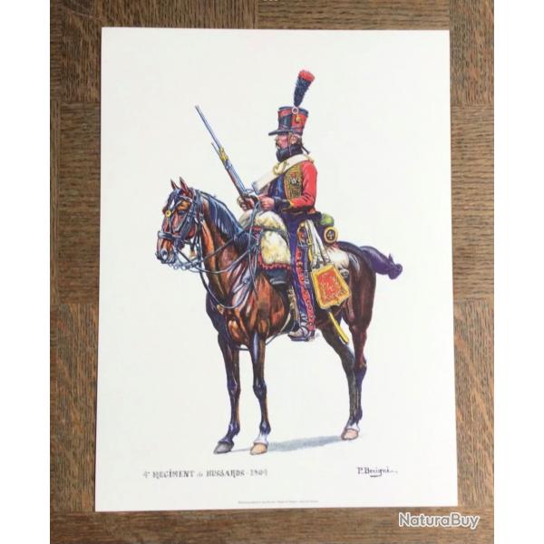 PLANCHE EMPIRE BENIGNI - CAVALERIE 4 RGIMENT DE HUSSARDS 1804 (support pais encadrement)
