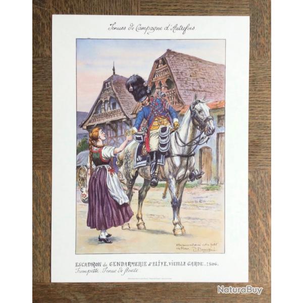 PLANCHE EMPIRE BENIGNI - TROMPETTE GENDARMERIE'LITE VIEILLE GARDE 1806 (support pais encadrement)