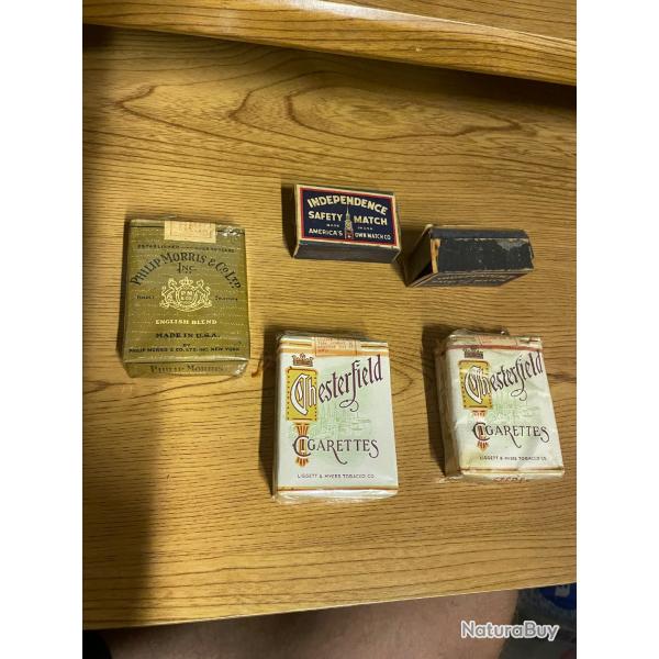 3 paquets de cigarettes et 2 botes allumettes US ww2