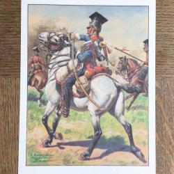 PLANCHE EMPIRE ROUSSELOT  TROMPETTE 2° CHEVAU-LÉGERS-LANCIERS garde 1812 (support épais encadrement)
