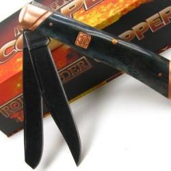 Couteau Rough Ryder Trapper Copper Bolster 2 Lames Acier 440A Manche Os Lisse Noir Slip Joint RR1584