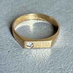 Chevalière homme - or massif 18 carats et diamant - bague - taille 61