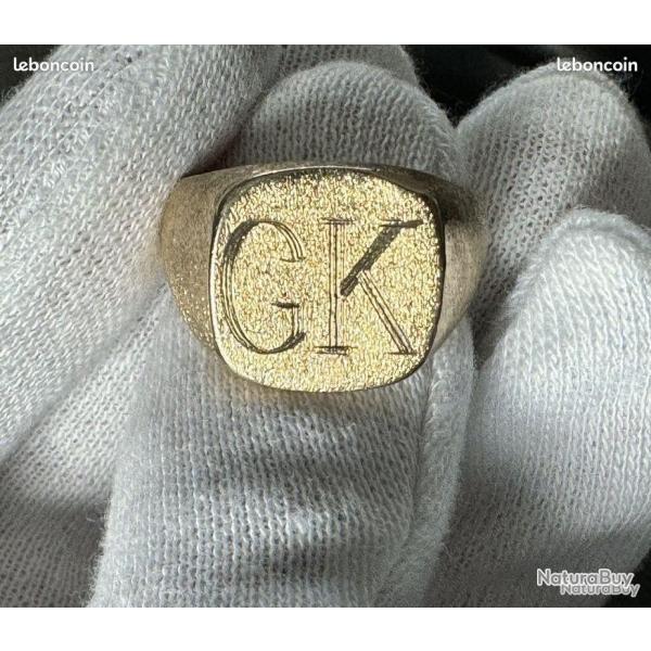 Lourde chevalire or massif 14 carats - bague homme - taille 66