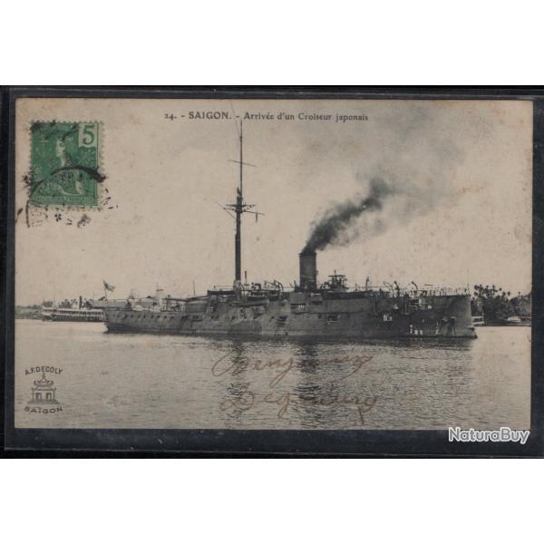 CPA - MARINE MILITAIRE - " SAIGON "  Arrive d'un Croiseur japonais N3829