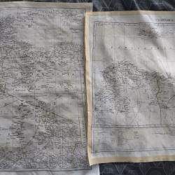2 cartes en soie de fuite pour l'aviation de la RAF durant la WW2 en Afrique du Nord K1 K2