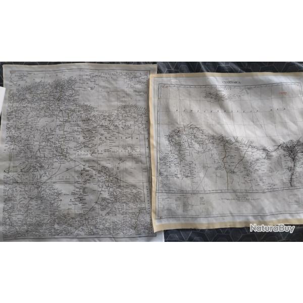 2 cartes en soie de fuite pour l'aviation de la RAF durant la WW2 en Afrique du Nord K1 K2