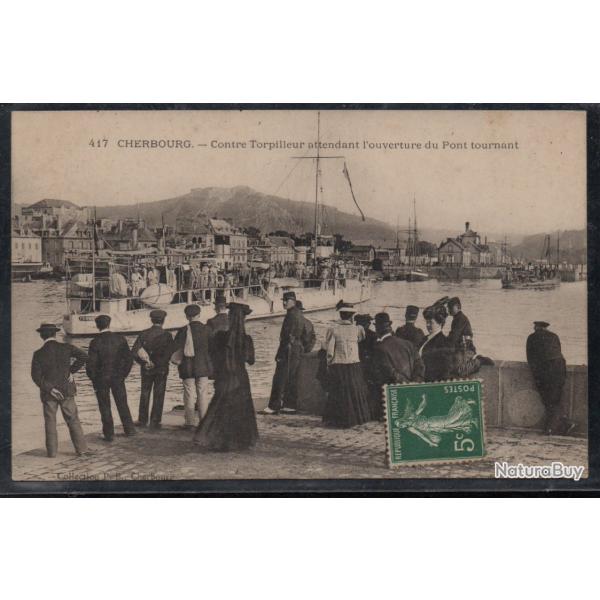 CPA - MARINE MILITAIRE - "CHERBOURG "Contre Torpilleur attendant l'ouverture du Pont tournant N3831