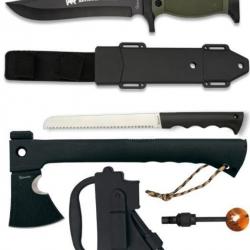 Kit de survie tactique  poignards et hache avec fourreau avec un sifflet et un silex 8452