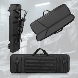 Double Étui Tactique pour Fusil Pistolet Sac à Dos Rembourré  Airsoft Tir Chasse Transport 90cm Noir