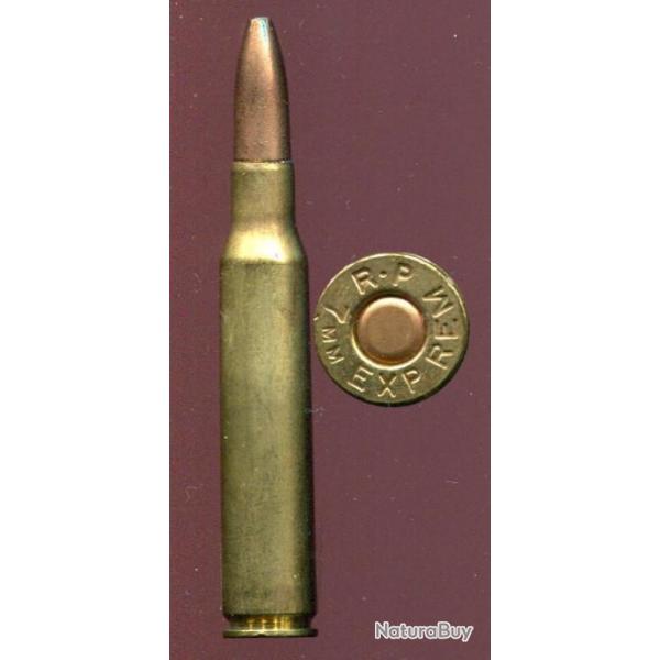 7 mm Express Remington - marquage : R.P 7mm EXP REM - tui : 64.3 mm - balle cuivre pointe plomb