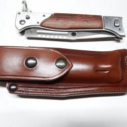 ETUI de COUTEAU CUIR à rabat pression , couteau AK47  (fabrication entreprise artisanale française )